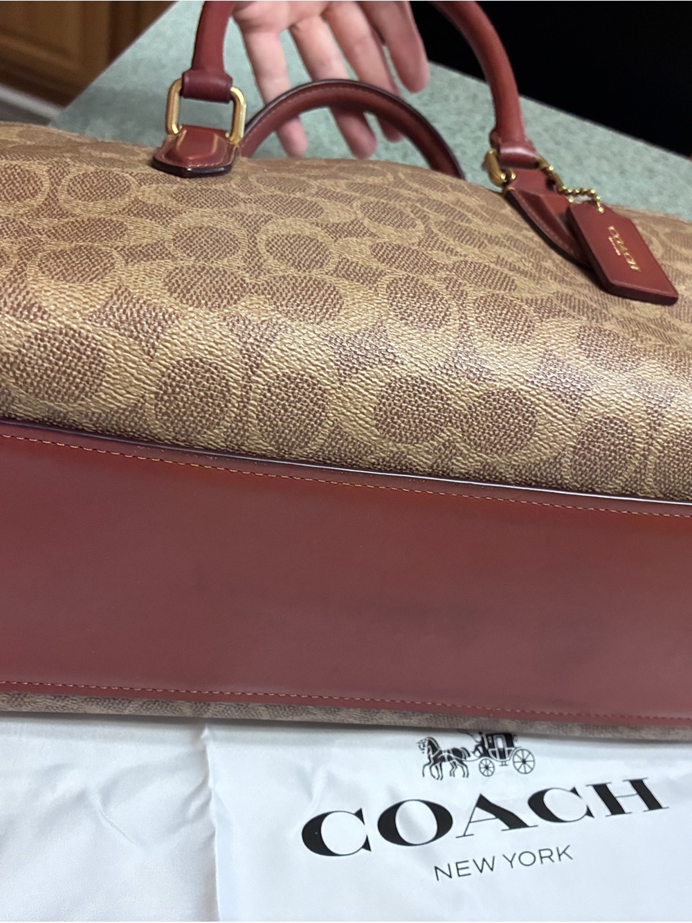 Coach Bond Satchel Signature Canvas Oxblood Rust Leather Bag Dust Bag $368 - Picture 8 of 10
